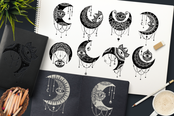 Crescent Moon Eyes Clipart Set: A Versatile Tool for Creative and Cultural Expression