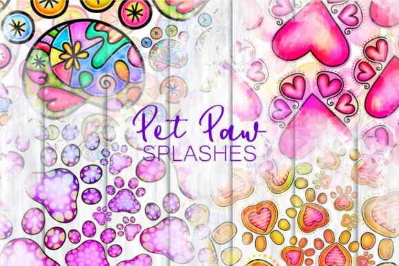 Cute Cartoon Doodle Pet Paw Splashes – A Playful Touch for Creative Projects